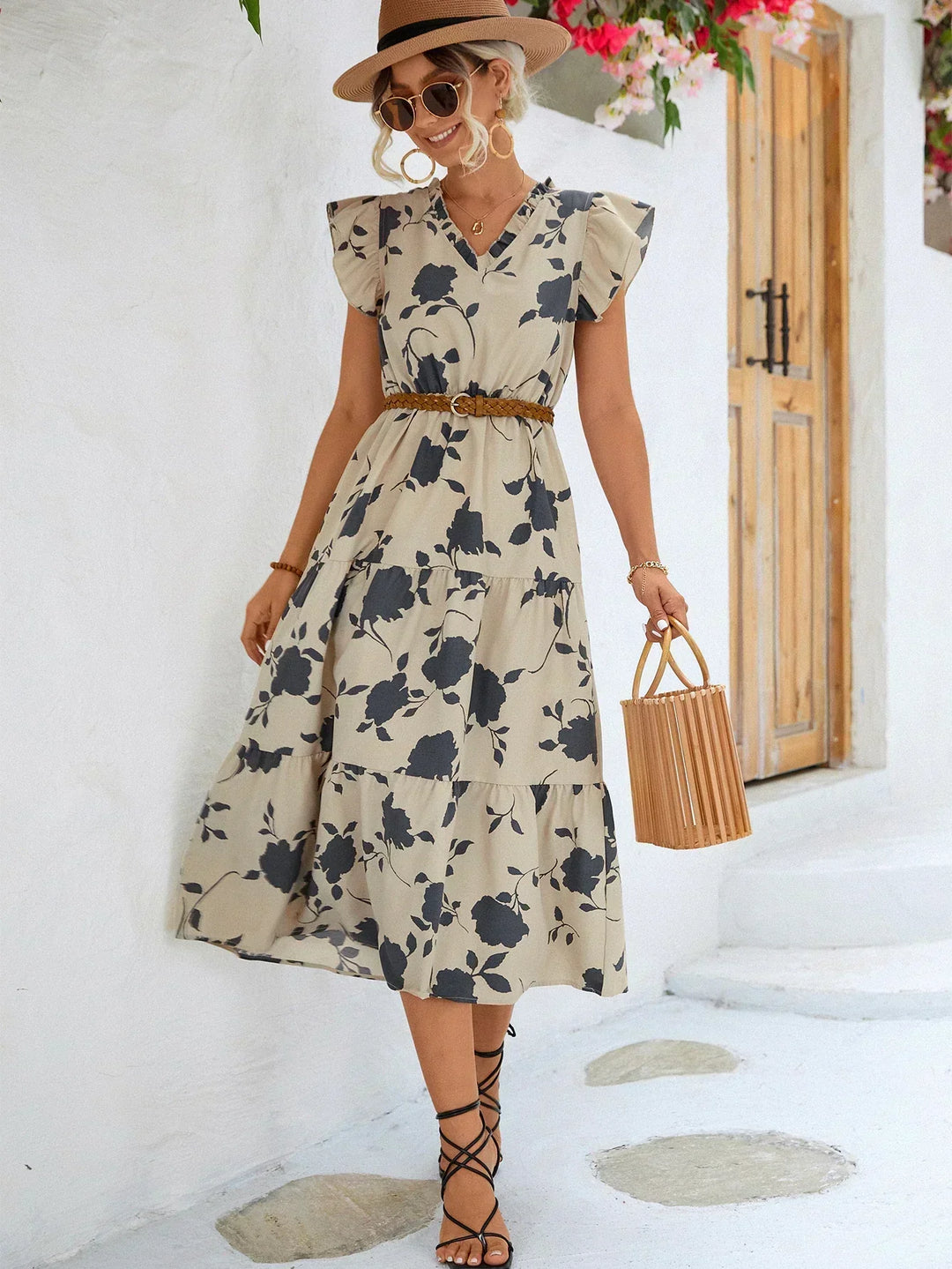 High quality Elegant summer dress with floral print