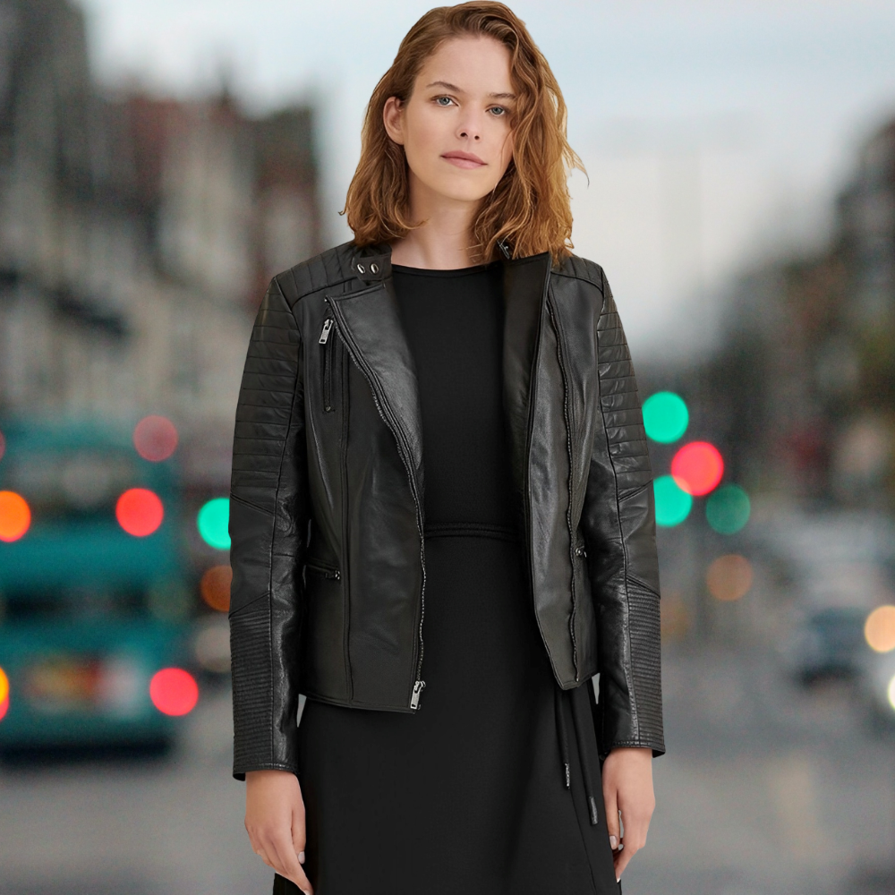 Women's leather jacket in elegant design