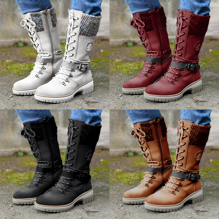 Deluxe Buckle Lace Mid High Boots