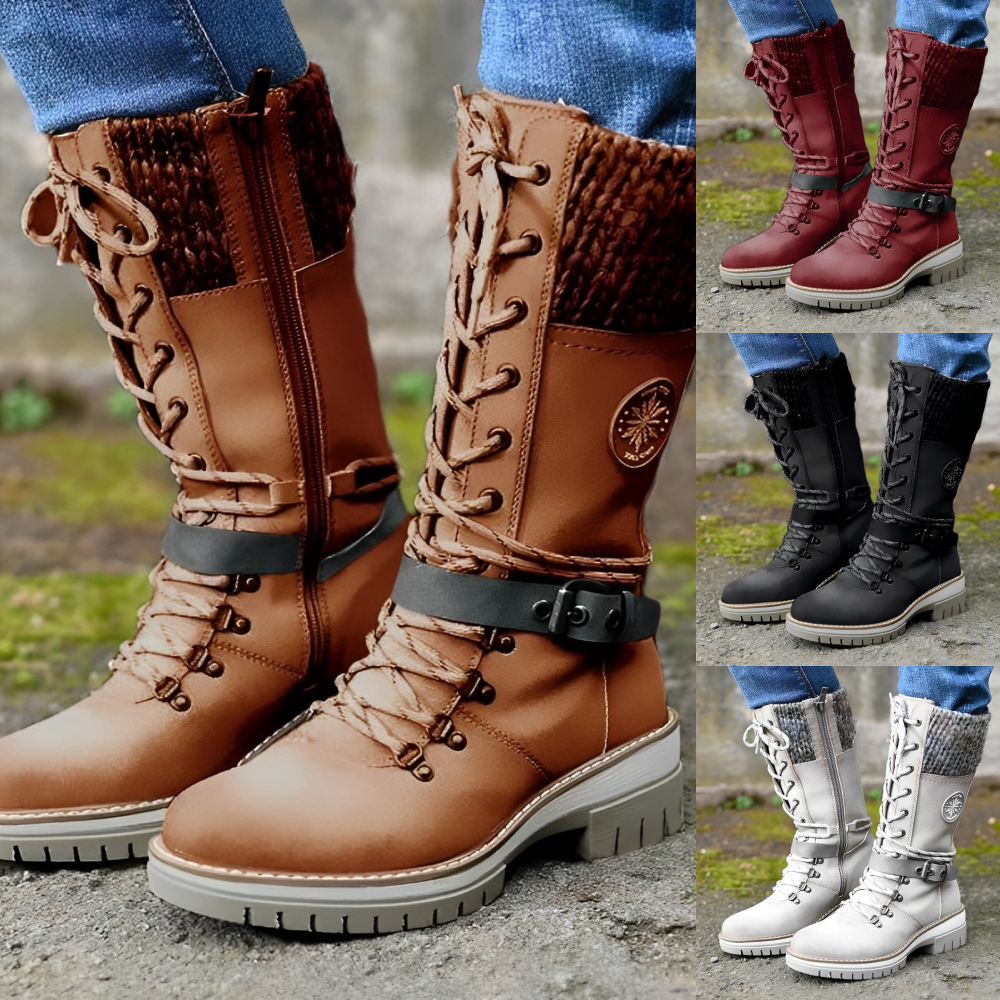 Deluxe Buckle Lace Mid High Boots