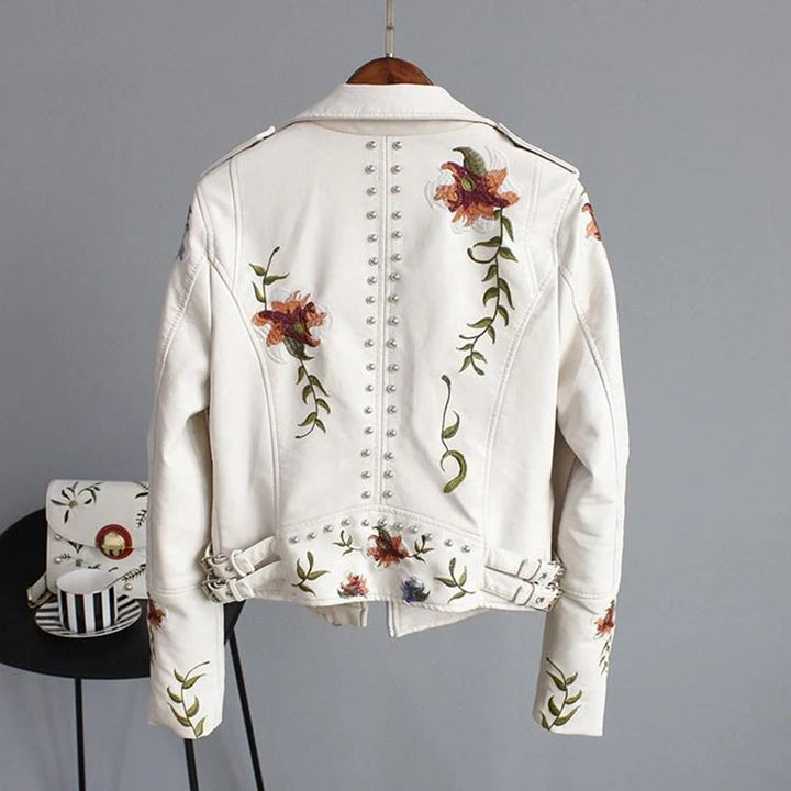 Streetwear jacket in soft leather with floral pattern