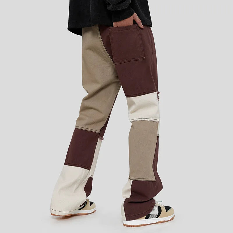 Two-coloured trousers with straight cut and panels