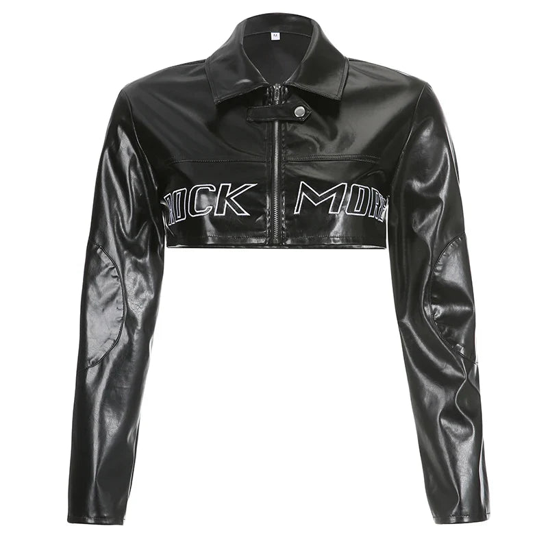 Short faux leather jacket with embroidery