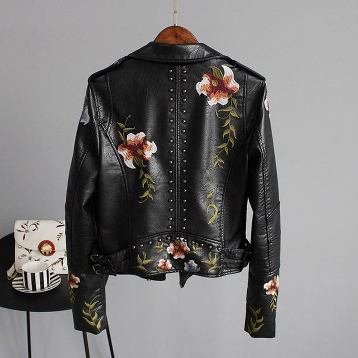 Streetwear jacket in soft leather with floral pattern