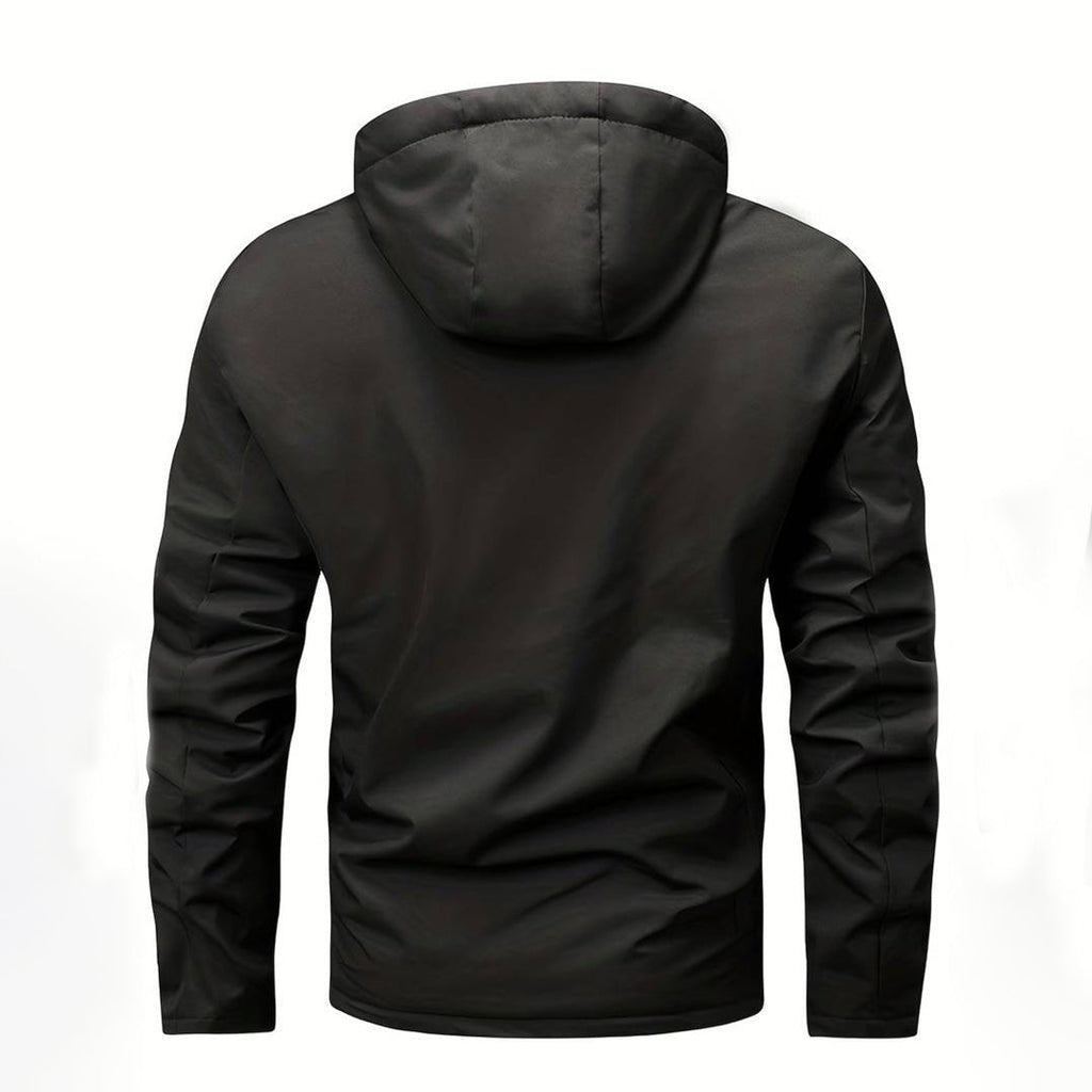 Men's - Cosy Black Windbreaker - Warm Lining Detail