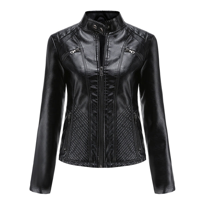 Stylish quilted leather jacket with zip