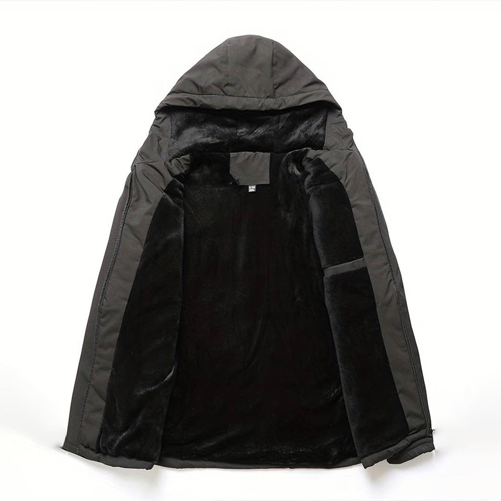 Men's - Cosy Black Windbreaker - Warm Lining Detail