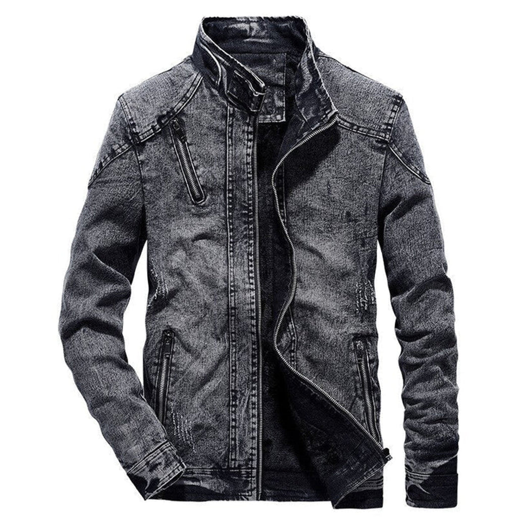 Men's - Casual Denim Jacket - Durable Cotton - Stand-Up Collar - Summer Essential