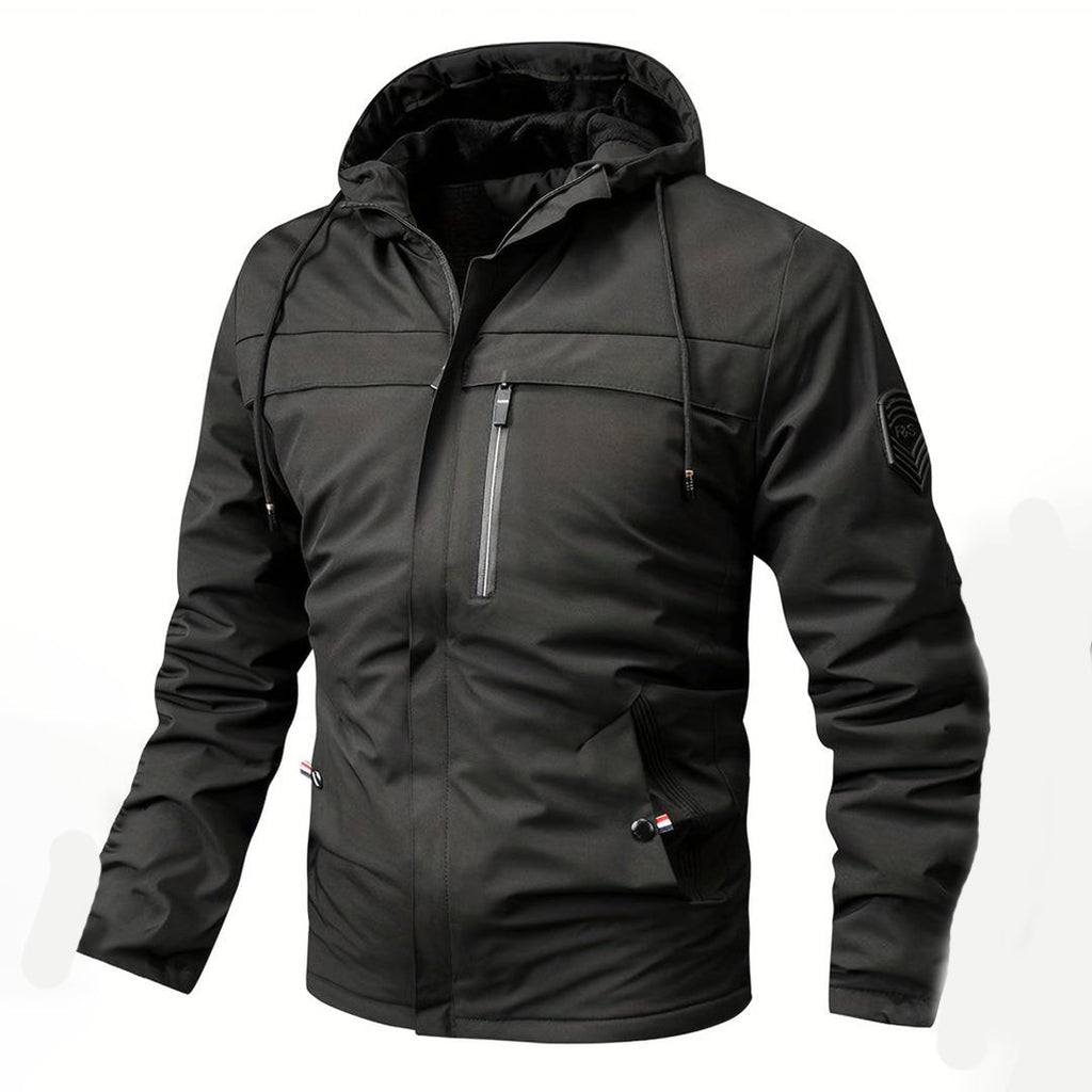 Men's - Cosy Black Windbreaker - Warm Lining Detail