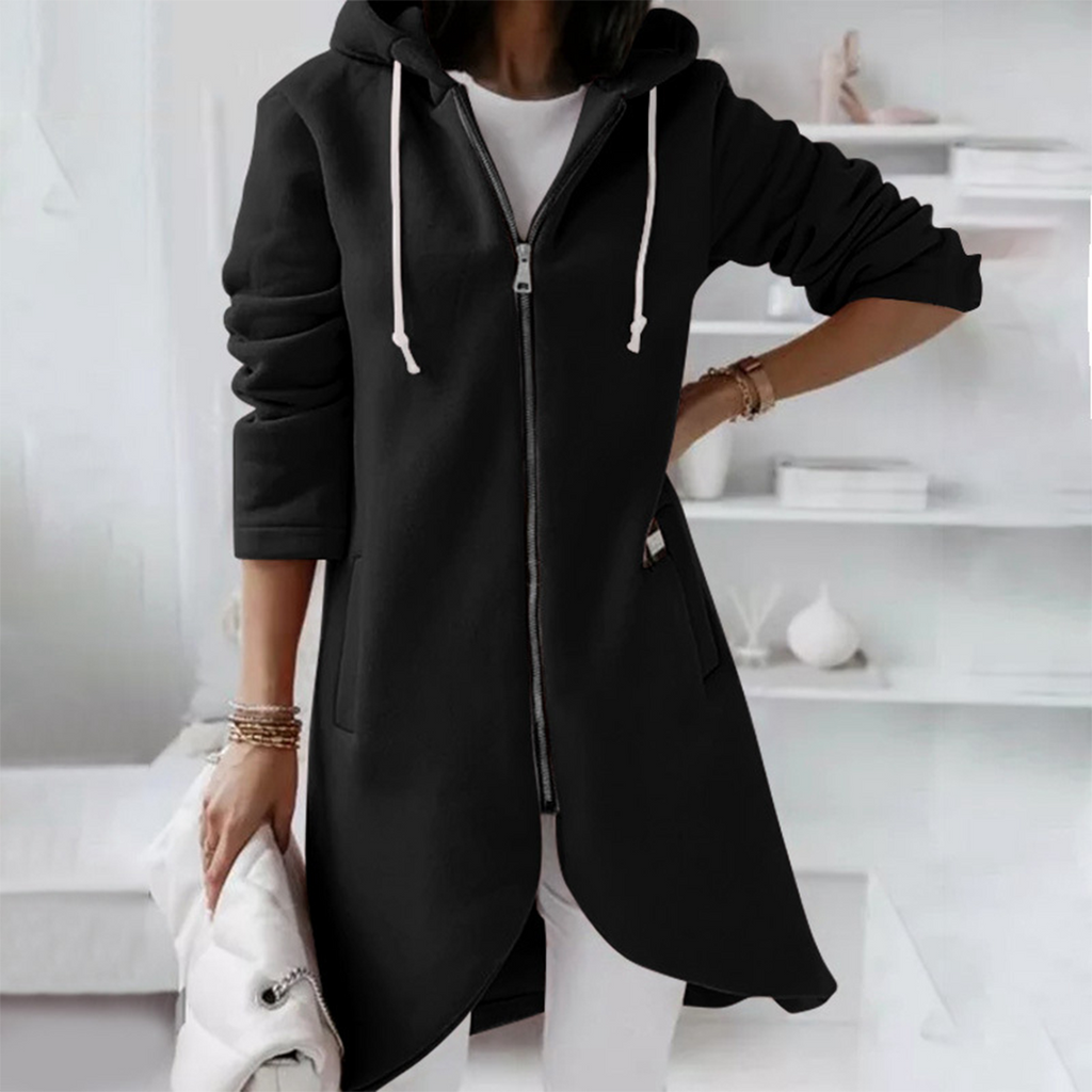 Women's - Long Hoodie - Zip-Up Design - Elegant Casual Layer for Everyday Wear