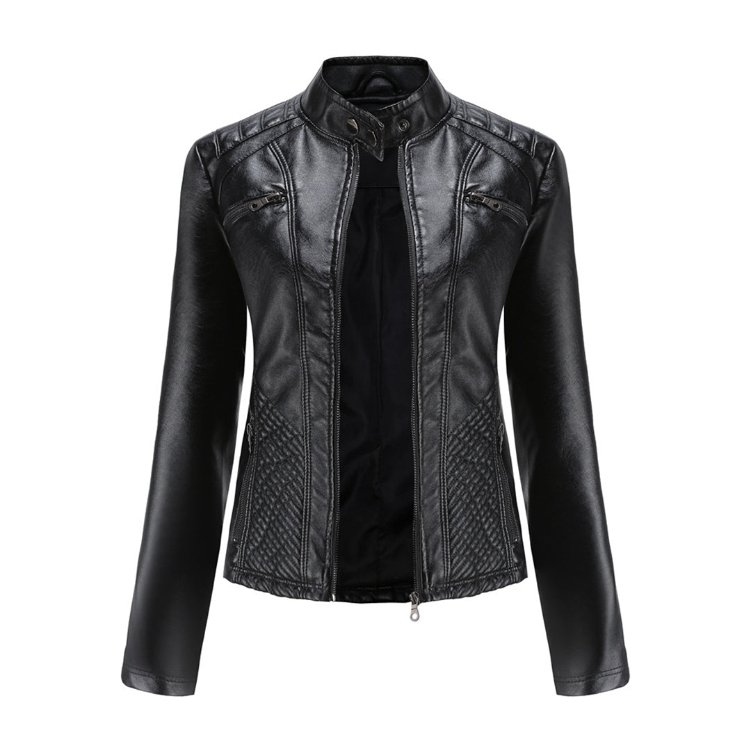 Stylish quilted leather jacket with zip