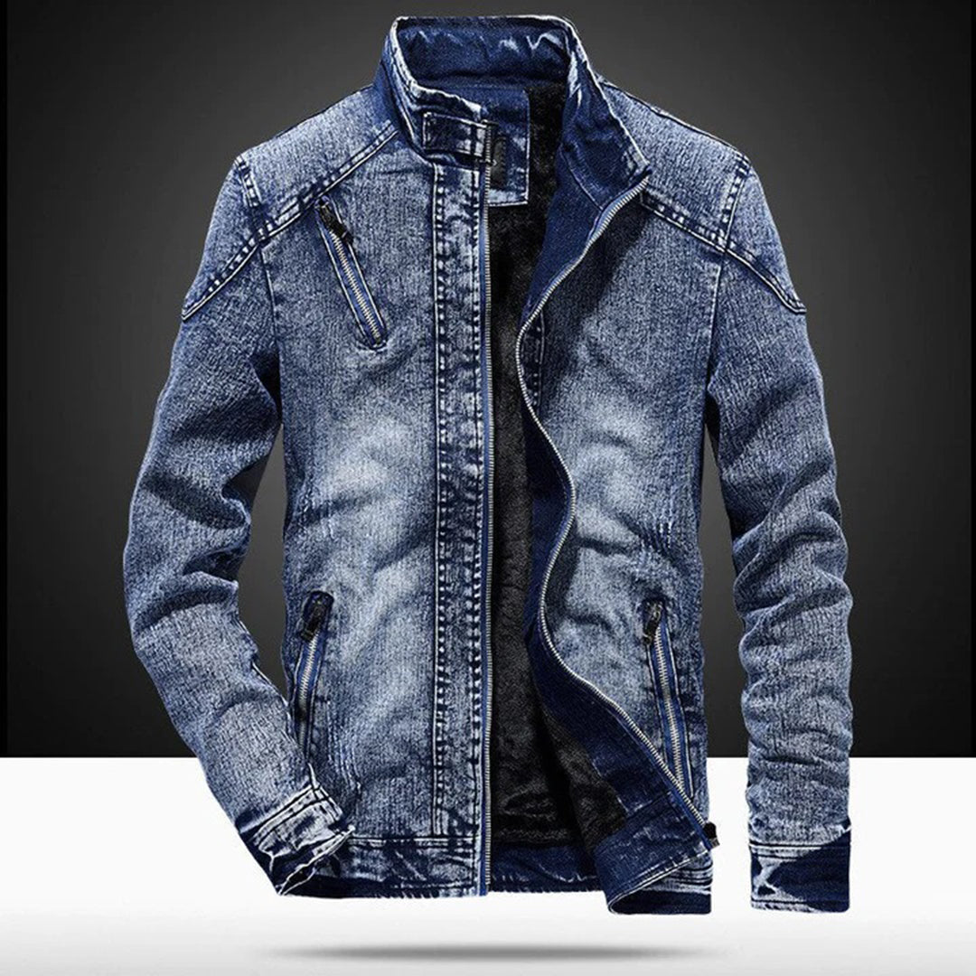 Men's - Casual Denim Jacket - Durable Cotton - Stand-Up Collar - Summer Essential