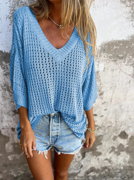 Hollowed-out long-sleeved top