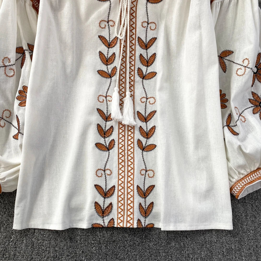 Bohemian blouse with tassels and embroidery