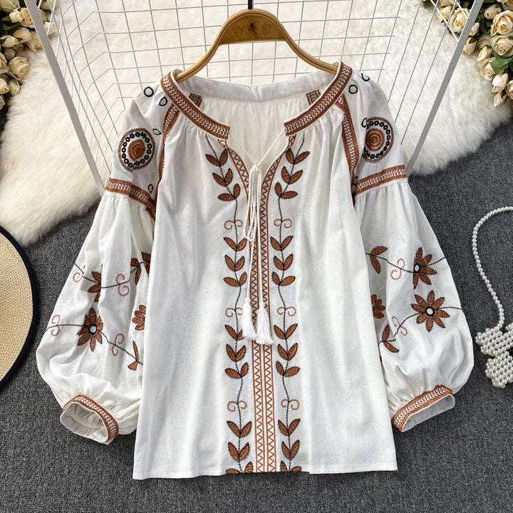 Bohemian blouse with tassels and embroidery