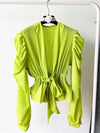 V-neck blouse with long puff sleeves