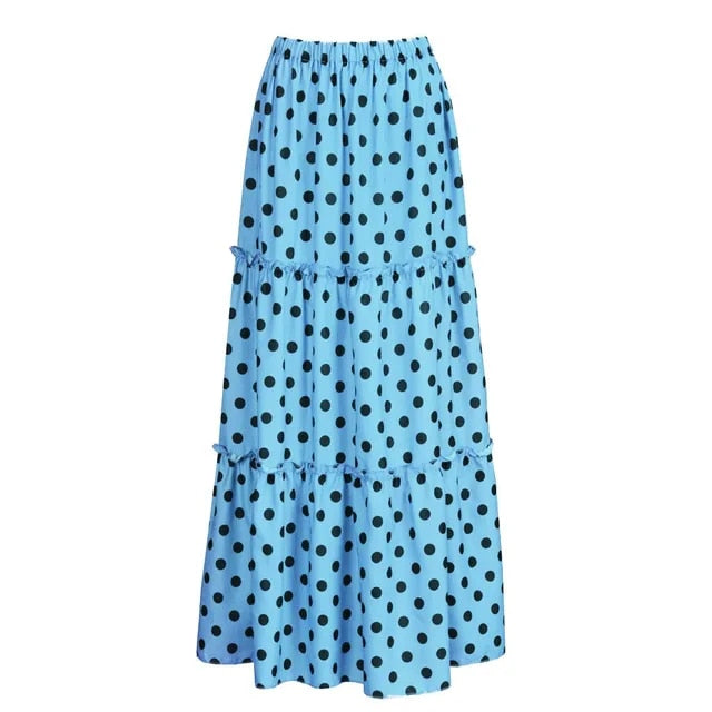 Bohemian maxi skirt with polka dot pattern