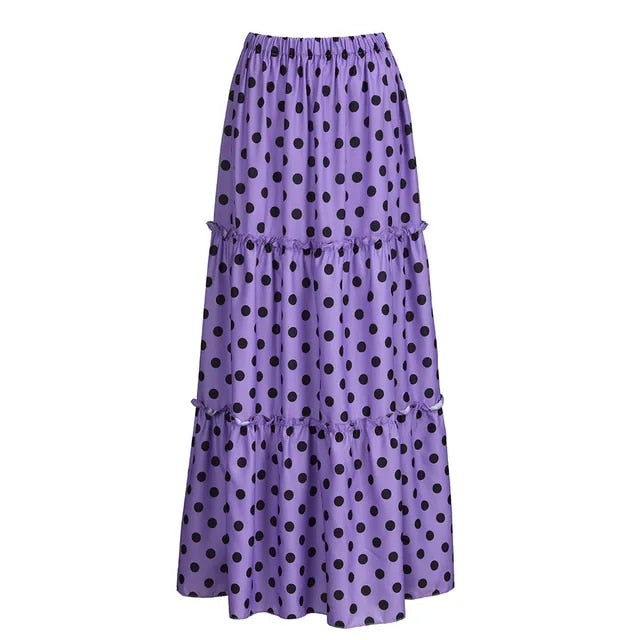 Bohemian maxi skirt with polka dot pattern