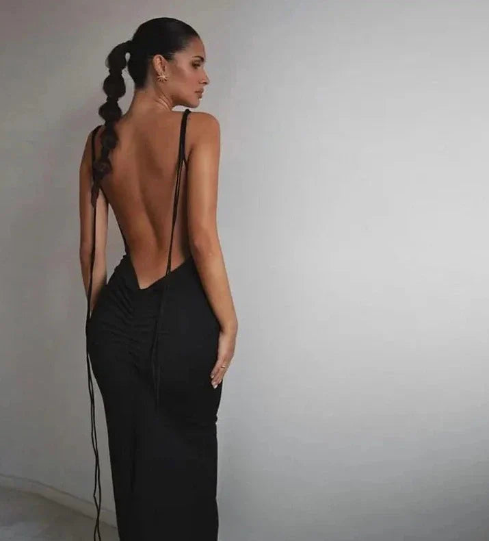 Women's maxi dress with draped backless halter