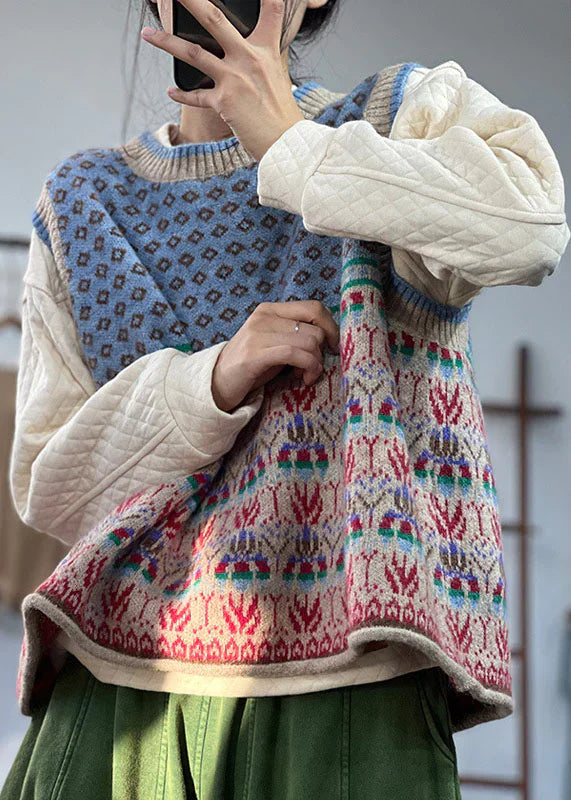 Oversized print wool knit waistcoat