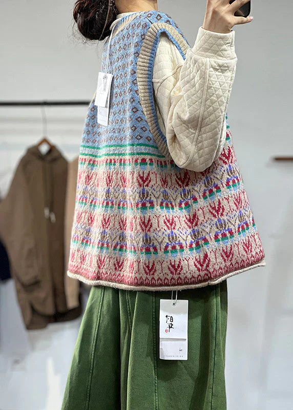 Oversized print wool knit waistcoat