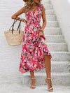 Women's - Sleeveless Patterned Dress with Belt and V-Neckline - Stylish and Comfortable - Perfect for Any Occasion