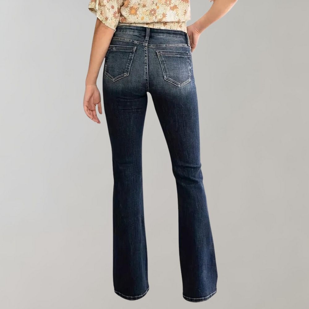 Flared denim trousers