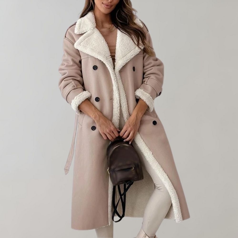 Stylish single-breasted winter coat in soft leather