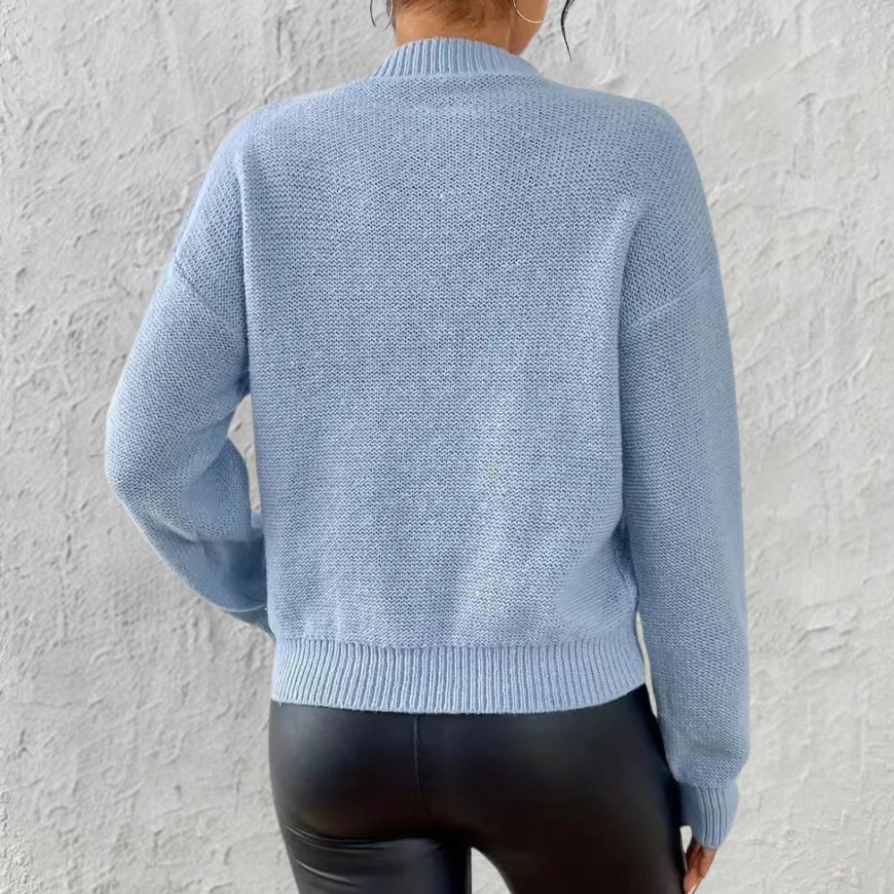Women's - Blue Cable Knit Jumper - Round Neck