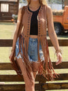 Sleeveless Hippie Jacket With Eyelets and Fringes