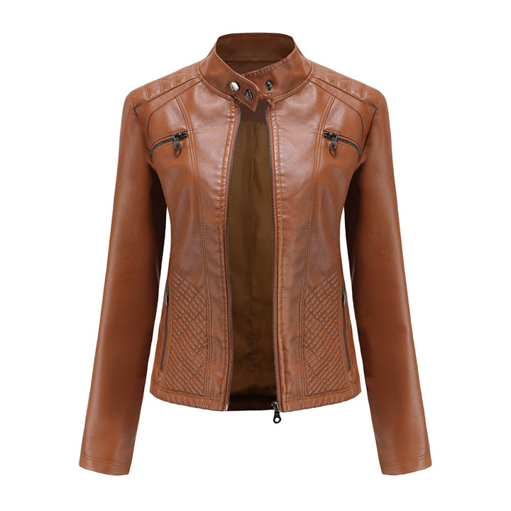 Stylish quilted leather jacket with zip