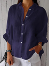 Cotton and linen blouse with button placket