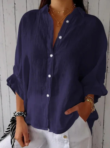 Cotton and linen blouse with button placket