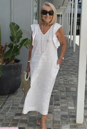 Casual dress in cotton and linen