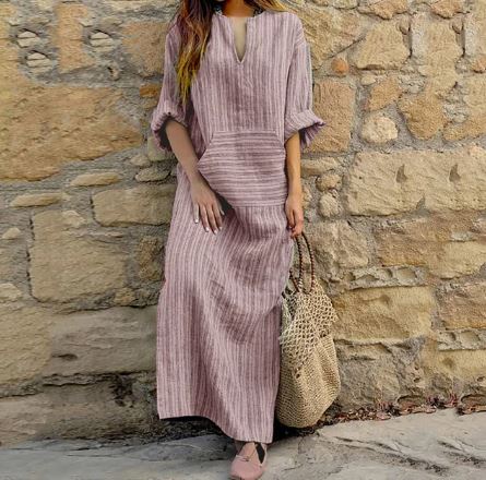 Striped cotton and linen dress