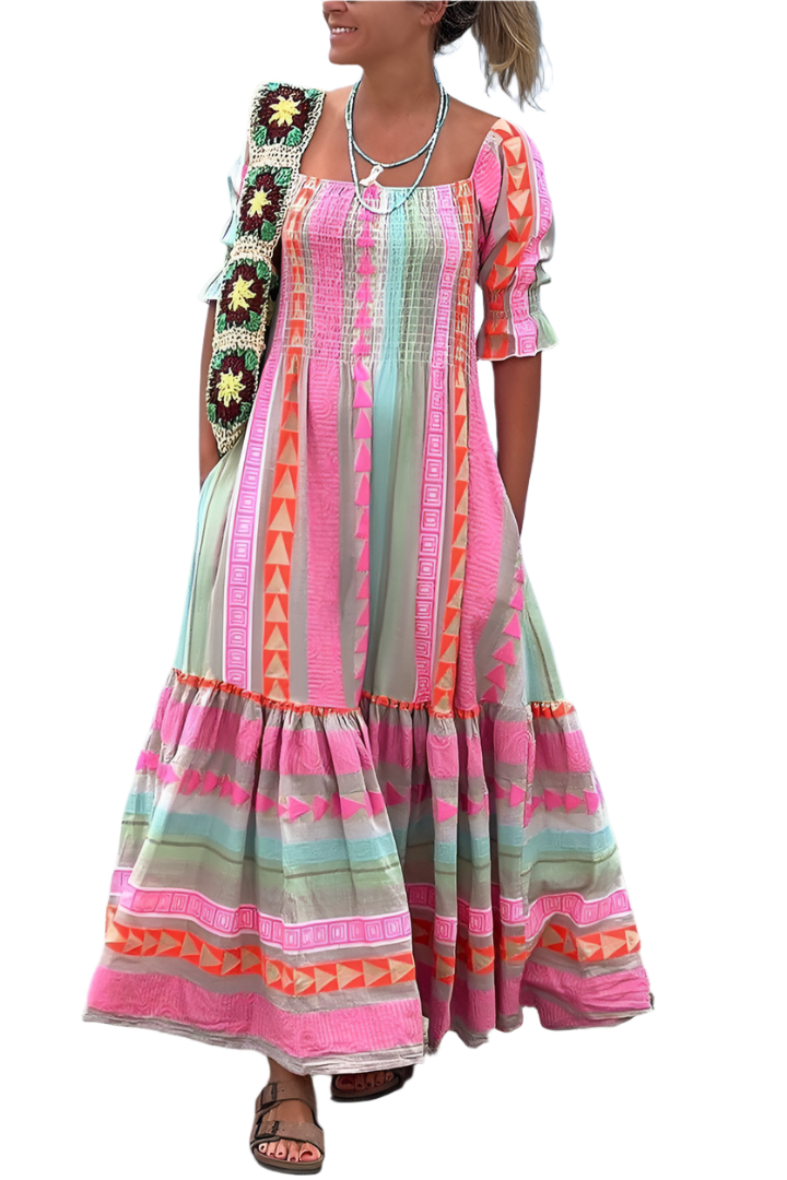 Women's - Summer Style Dress - Square Neckline - Lightweight Fabric - Perfect for Warm Weather