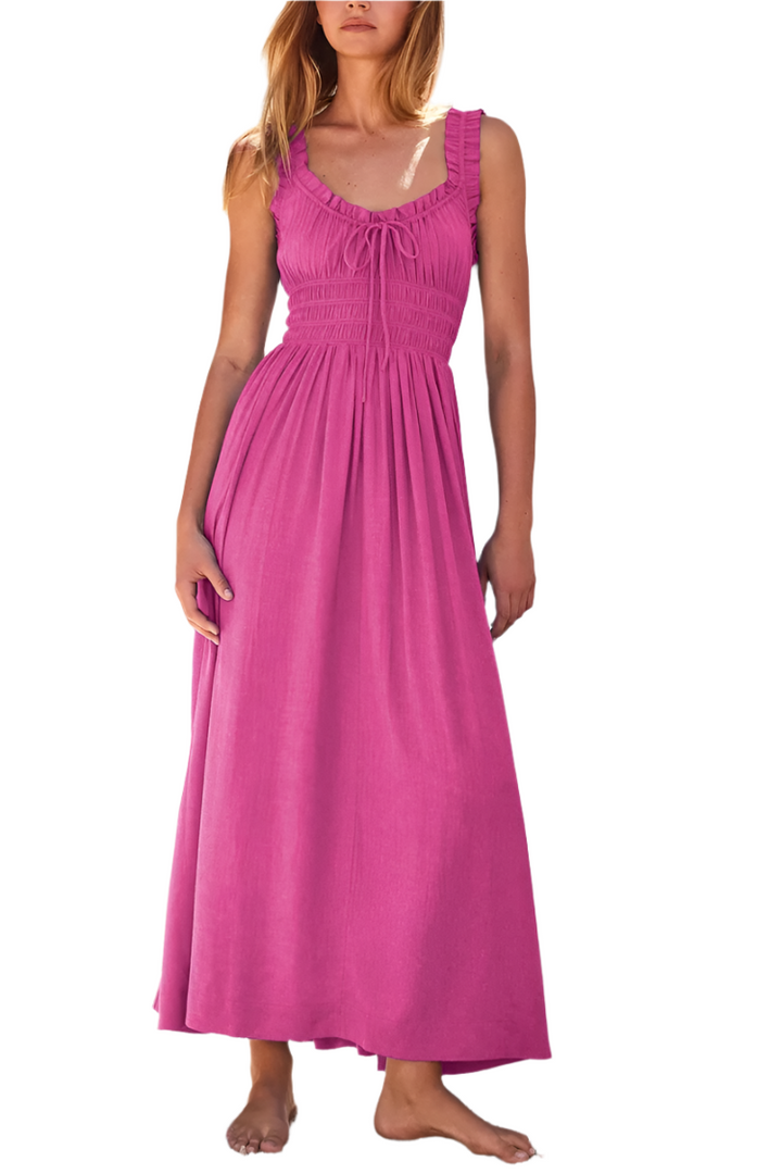 Women's - Midi Dress - V-Neck with Bow Detail - Elegant and Stylish for Any Occasion