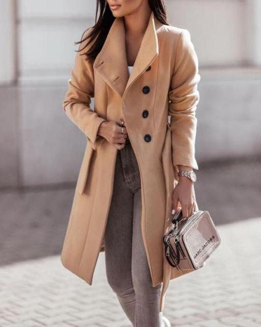 Women’s - Tailored & Belted Long Coat - Wool Blend