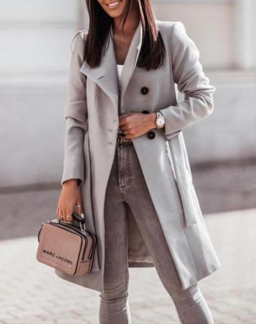 Women’s - Tailored & Belted Long Coat - Wool Blend