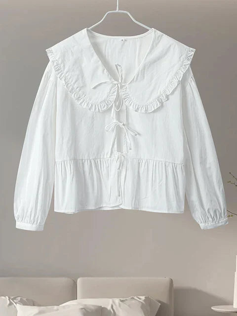 Chic lace-up blouse with doll collar for women