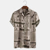 Newspaper print shirt with button placket