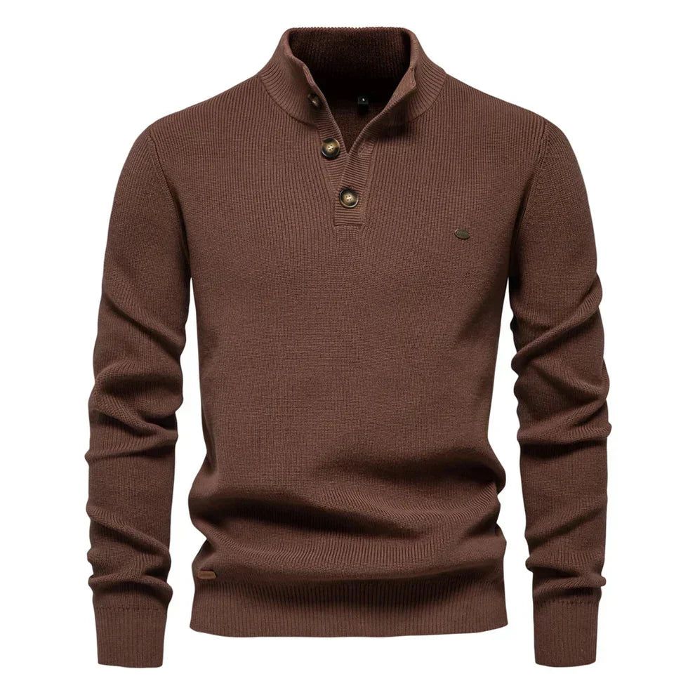 Men's - Tailored Fit Knitted Jumper - Stand Collar