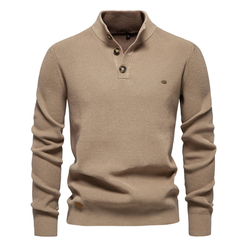 Men's - Tailored Fit Knitted Jumper - Stand Collar