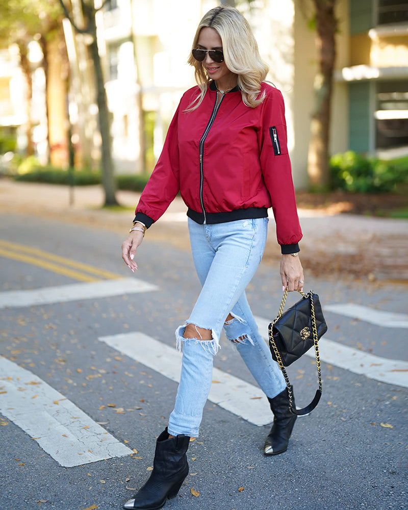 Women's - Bomber Jacket - Breathable Fabric - Stylish Comfort for Everyday Wear