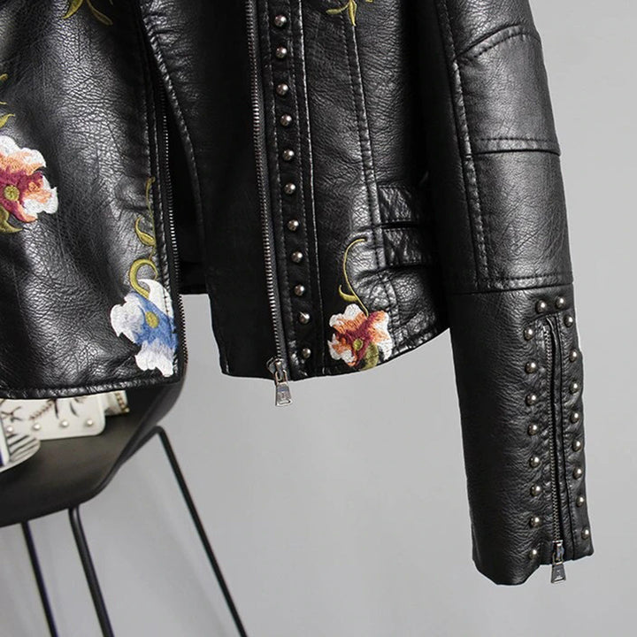 Streetwear jacket in soft leather with floral pattern