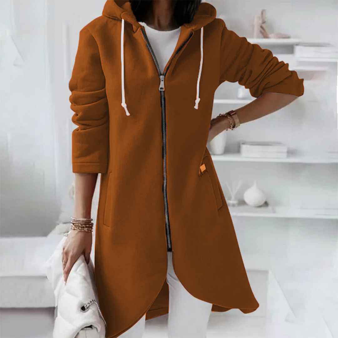 Women's - Long Hoodie - Zip-Up Design - Elegant Casual Layer for Everyday Wear