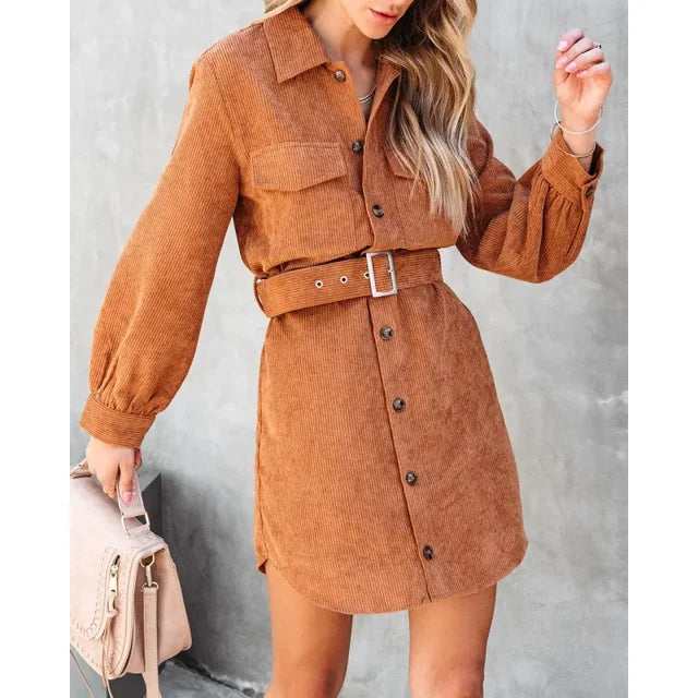 Corduroy Casual Shirt Dress