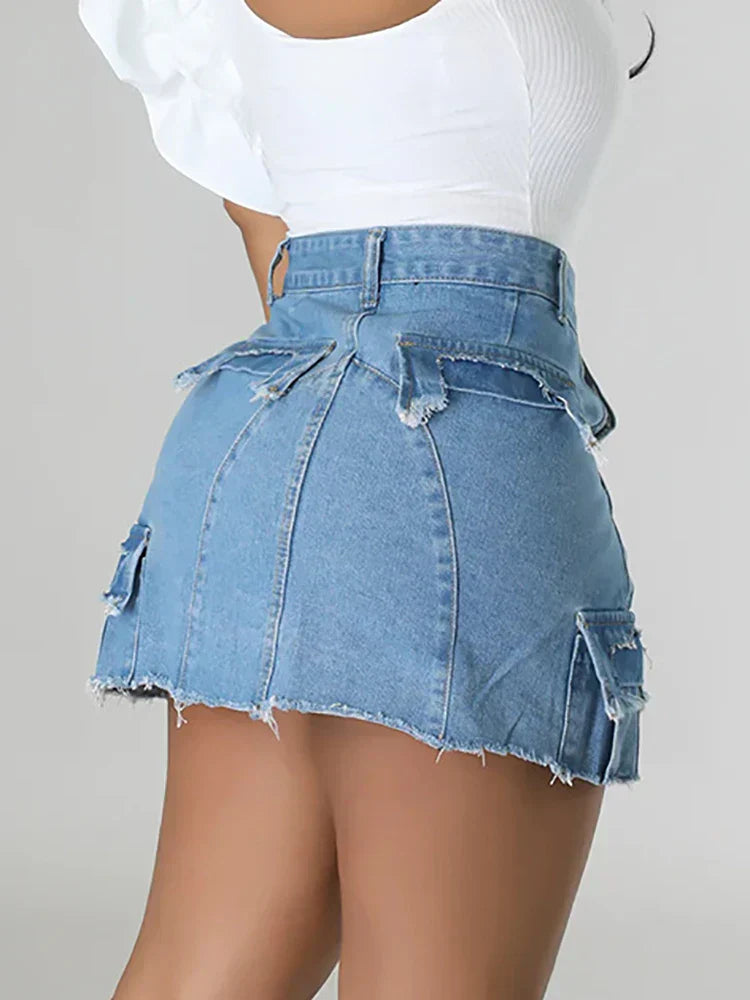 Stylish Denim Skirt With High Waist