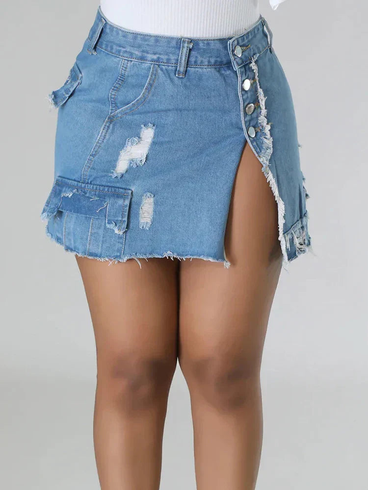 Stylish Denim Skirt With High Waist