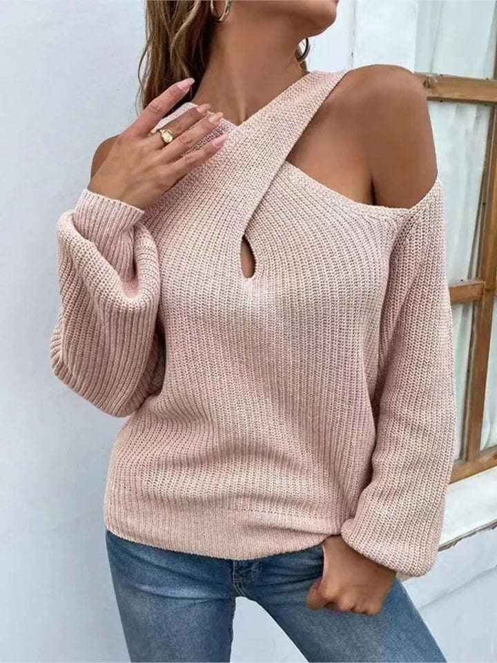 Solid colour shoulder drop cross neck jumper